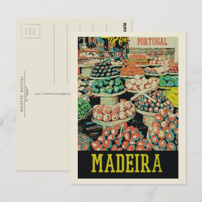 Det traditionella marknadsexemplet Madeira Portuga Vykort (Fram/baksida)