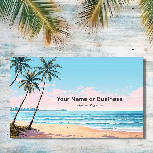 Det tropiska Affärskortet Beach och Handflatan Trä Visitkort (Front - Beach and Palm Trees Tropical Business Card)