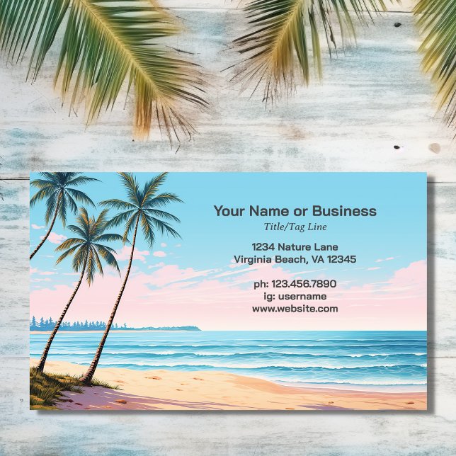 Det tropiska Affärskortet Beach och Handflatan Trä Visitkort (Front - Beach and Palm Trees Tropical Business Card)