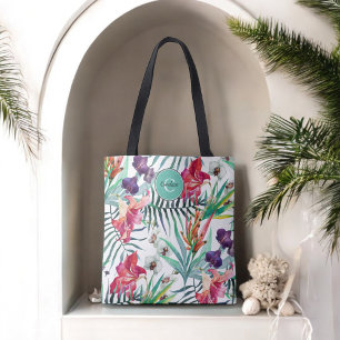 Det tropiska Blommönstret Stil och Monogram Tygkasse
