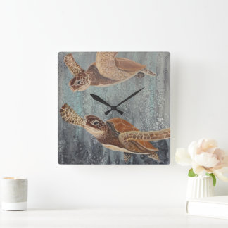 Det tropiska temat Sea Wall Clock Fyrkantig Klocka
