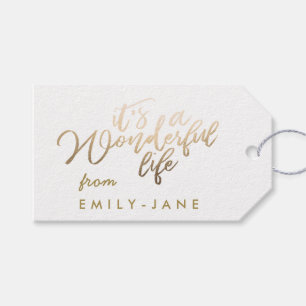 Det underbara livet Guld Lettering Foil Jul Presentetikett