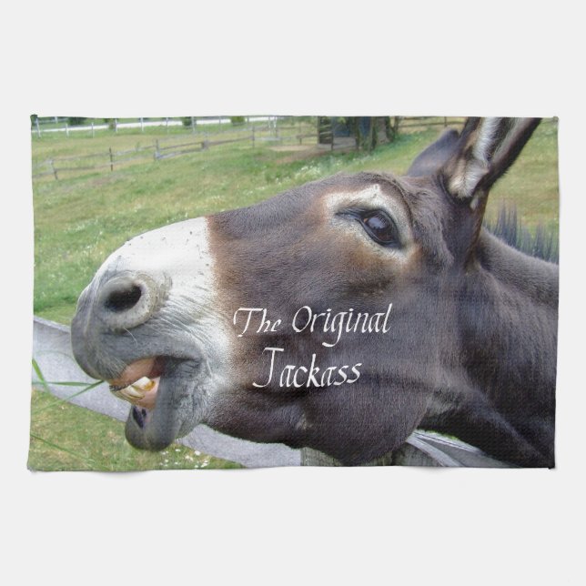 Det ursprungliga Jackass Funny Donkey Mule Farm An Kökshandduk (Horisontell)