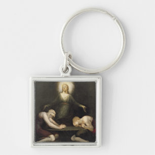 Det utseendemässigt av Kristus på Emmaus, 1792 Fyrkantig Silverfärgad Nyckelring