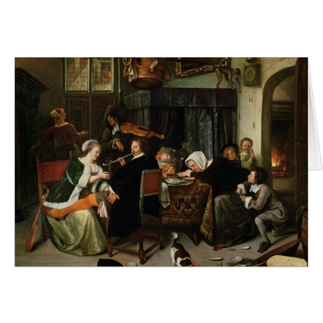 Det utsvävande hushållet, 1668 hälsningskort (Framsidan Horizontal)