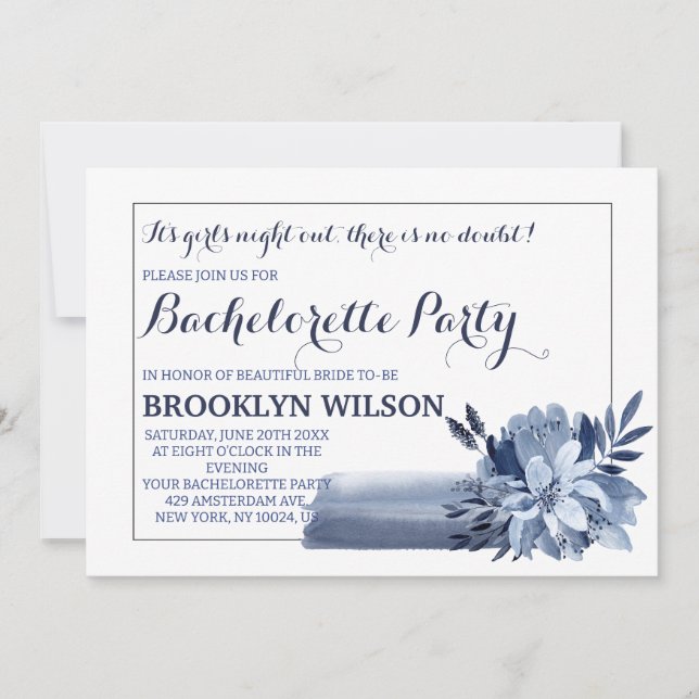 Det vackra Blue Bouquet Bachelorette-partiet Inbjudningar (Framsida)