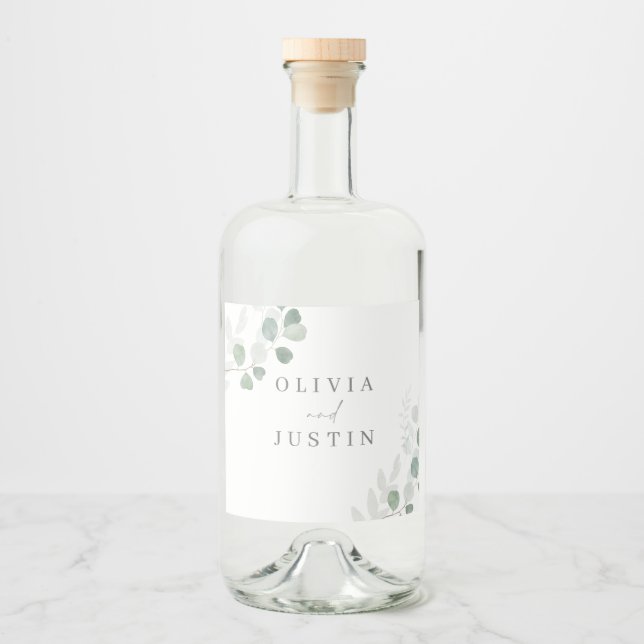 Det vackra Bröllop: Grönt Löv Elegance Bröllop Spritflaskor Etikett (Framsida)