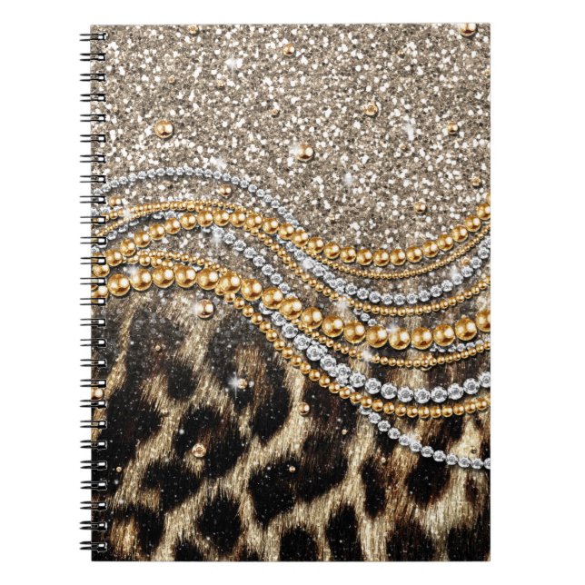 Det vackra Trendiget Leopard Faux Animal Print Anteckningsbok Med Spiral (Framsidan)
