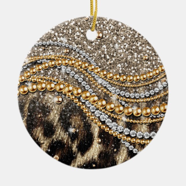 Det vackra Trendiget Leopard Faux Animal Print Julgransprydnad Keramik (Framsidan)