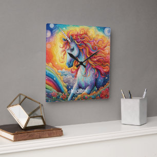 Det vackra Unicorn Fyrkantig Klocka