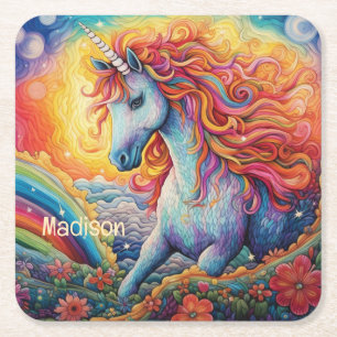 Det vackra Unicorn Underlägg Papper Kvadrat