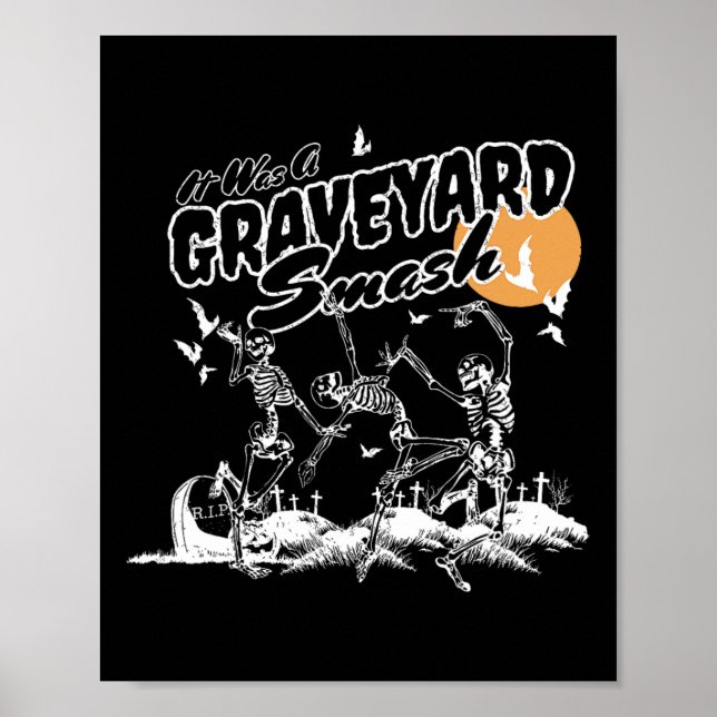 Det var en Graveyard Smash Halloween Skeleton Danc Poster (Framsidan)