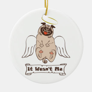 Det var inte min ängel som pug roligt citat julgransprydnad keramik