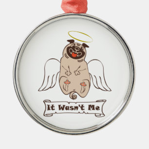 Det var inte min ängel som pug roligt citat julgransprydnad metall