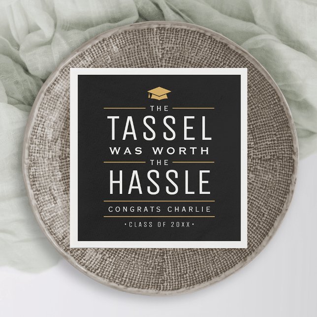 Det var värt hassle Studenten. Pappersservett (black Modern the tassel was worth the hassle Graduation Napkins)