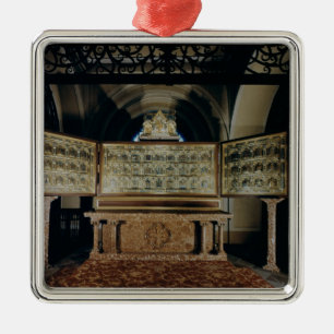 Det Verduner altaret, med paneler som visar Julgransprydnad Metall