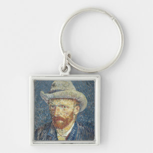 Det Vincent Van Gogh självporträtt med klädde Fyrkantig Silverfärgad Nyckelring