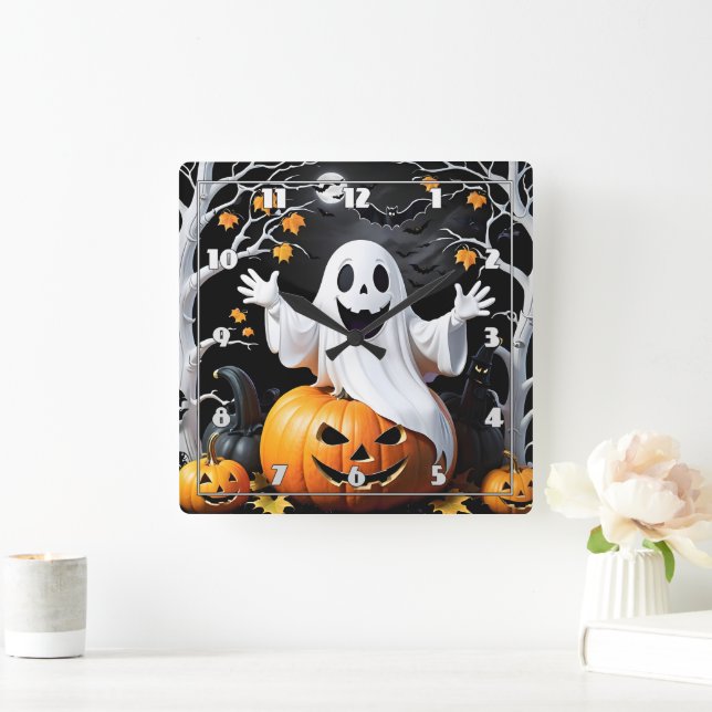 Det vismliga spöket firar Halloween av en pumpkin Fyrkantig Klocka (Hem)