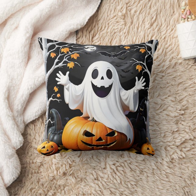 Det vismliga spöket firar Halloween av en pumpkin Kudde (Filt)