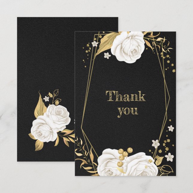 det vita guld-blommigtens geometriska svarta tack  kort (Fram/baksida)