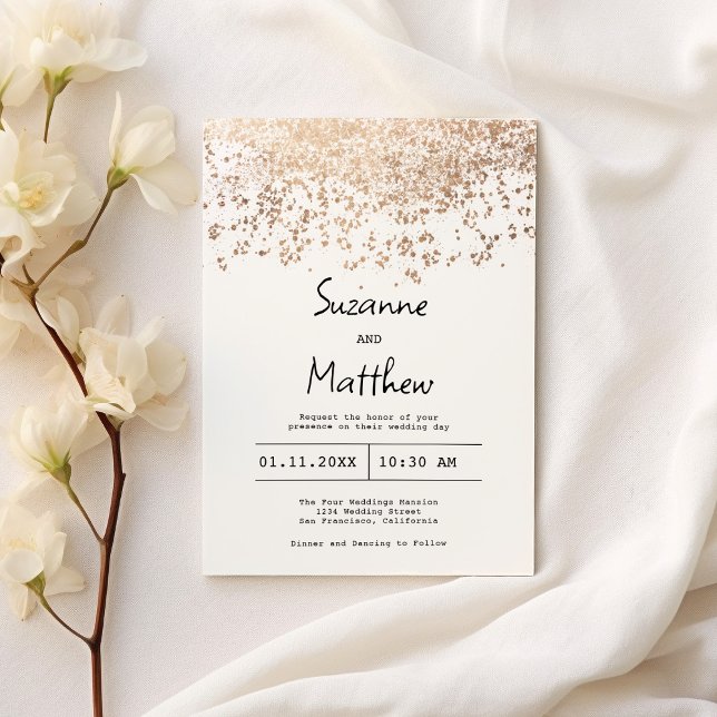 Det vita manuset konetti bröllop i ro inbjudningar (Luxury rose gold white script confetti Wedding )