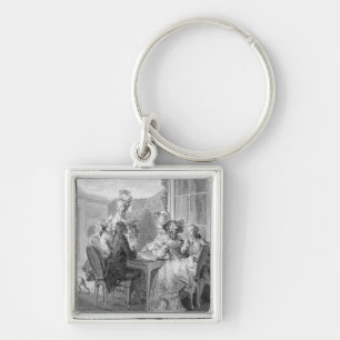Det Whist partyet, 1783, inristat av Jean Dambrun Fyrkantig Silverfärgad Nyckelring