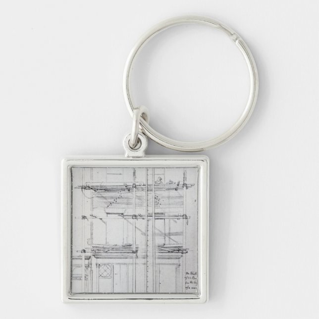 Det yttre av Issacs hus som målas Fyrkantig Silverfärgad Nyckelring (Framsidan)