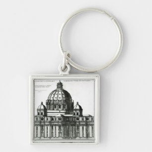 Det yttre av Sts Peter Basilica i Rome Fyrkantig Silverfärgad Nyckelring