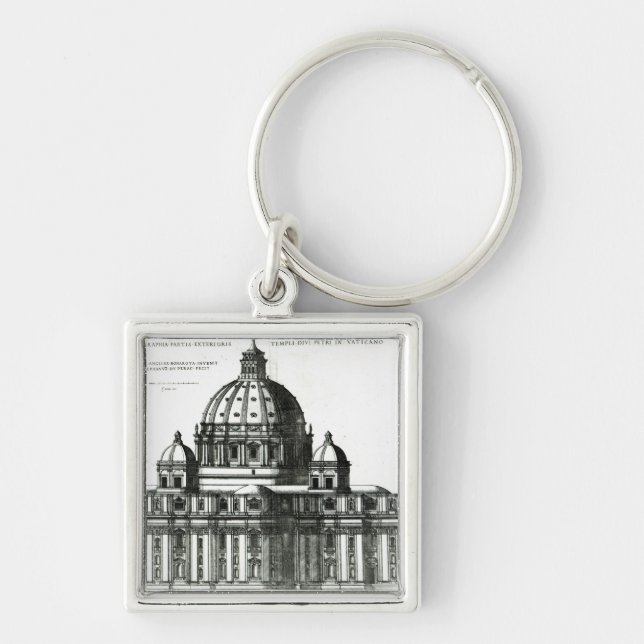 Det yttre av Sts Peter Basilica i Rome Fyrkantig Silverfärgad Nyckelring (Framsidan)