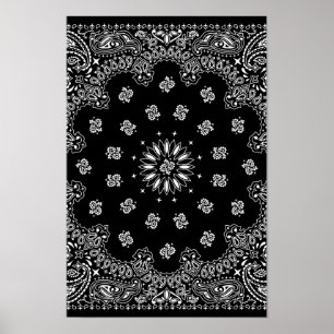 Detailed Black Bandanna Mönster Poster