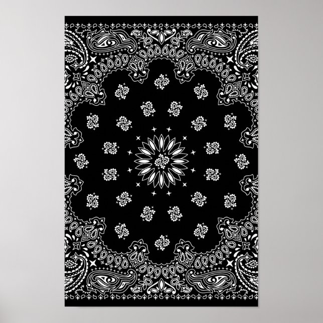 Detailed Black Bandanna Mönster Poster (Framsidan)