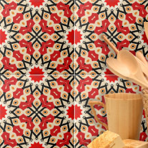 Detailed Ethnic Red Arabesque Geometric Mönster