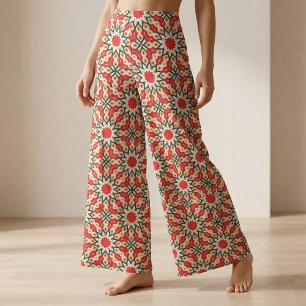 Detailed Ethnic Red Arabesque Geometric Mönster Tyg