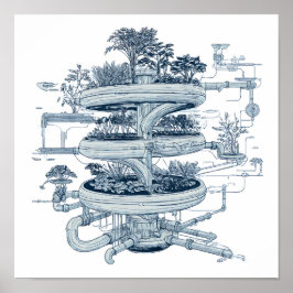 Detailed Futuristic Art: Hydroponic Helix System Poster