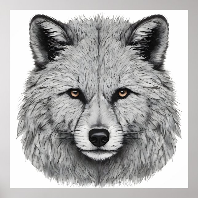 Detailed Gray Fox Portrait with Intense Gaze Poster (Framsidan)