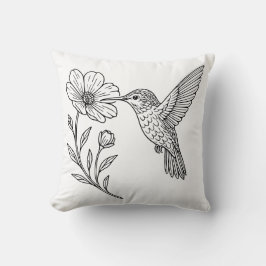 Detailed Hummingbird Line Art with Wildflower Kudde