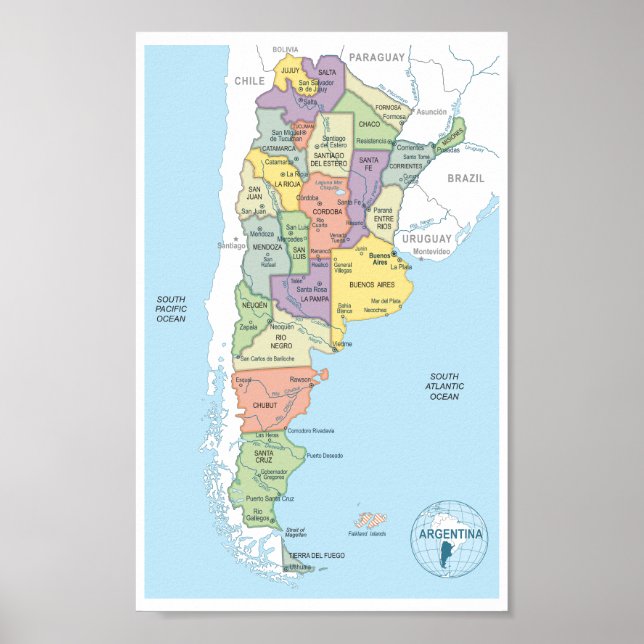 Detailed map of Argentina Regions Poster (Framsidan)
