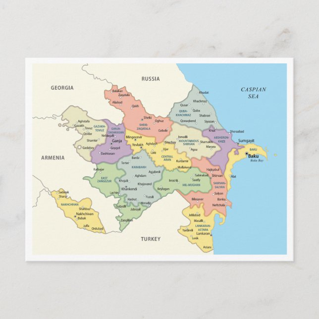 Detailed map of Azerbaijan Regions Vykort (Framsida)
