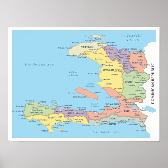 Detailed Map of Haiti Regions Poster (Framsidan)