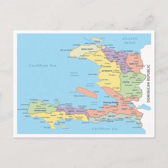 Detailed map of Haiti Regions Vykort (Framsida)