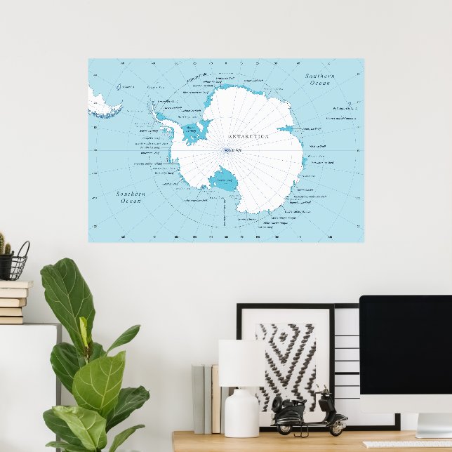 Detailed Polar Map of Antarctica and the Surroundi Poster (Hemmakontoret)