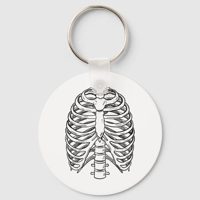 Detailed Rib Cage Anatomy Line Art Nyckelring (Framsida)