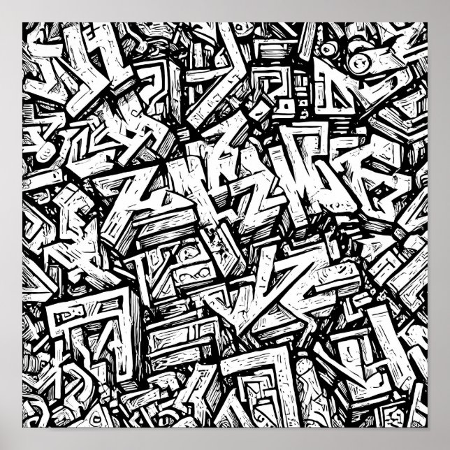 Detailed Urban Coloring Page: Graffiti Glyph Grid Poster (Framsidan)
