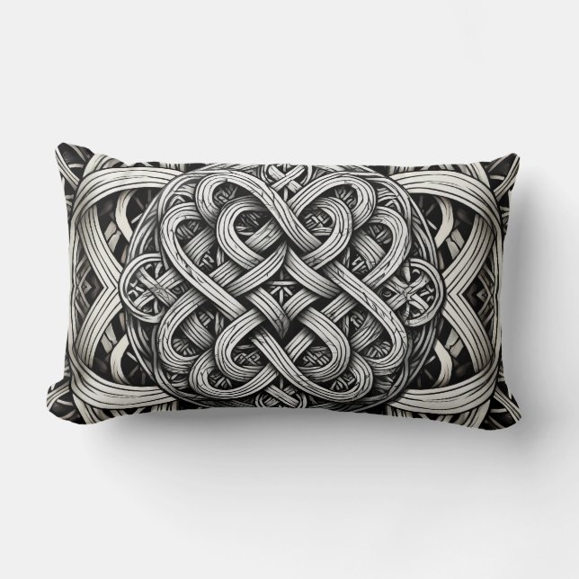 Detaillierte Schwarz-Weißer keltischer Knoten 0001 Lumbarkudde (Framsida)