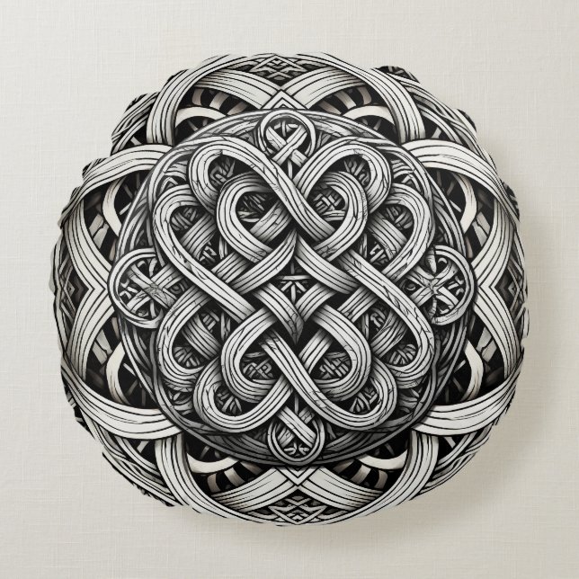 Detaillierte Schwarz-Weißer keltischer Knoten 0001 Rund Kudde (Framsidan)