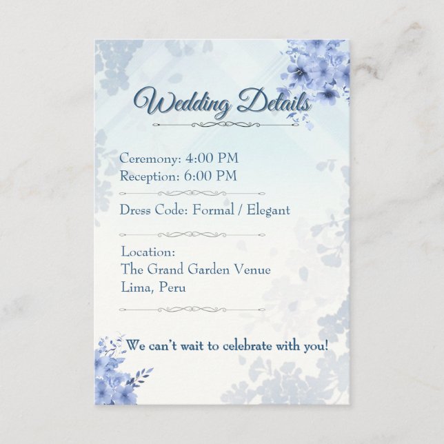 Details Card Elegant Wedding Card editable Tilläggskort (Framsida)
