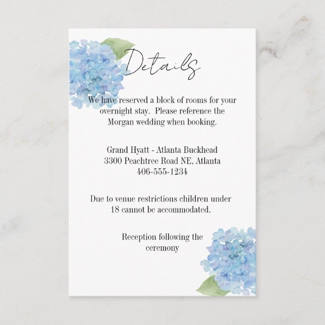 Details Card Wedding Hydrangea OSA Kort (Framsida)