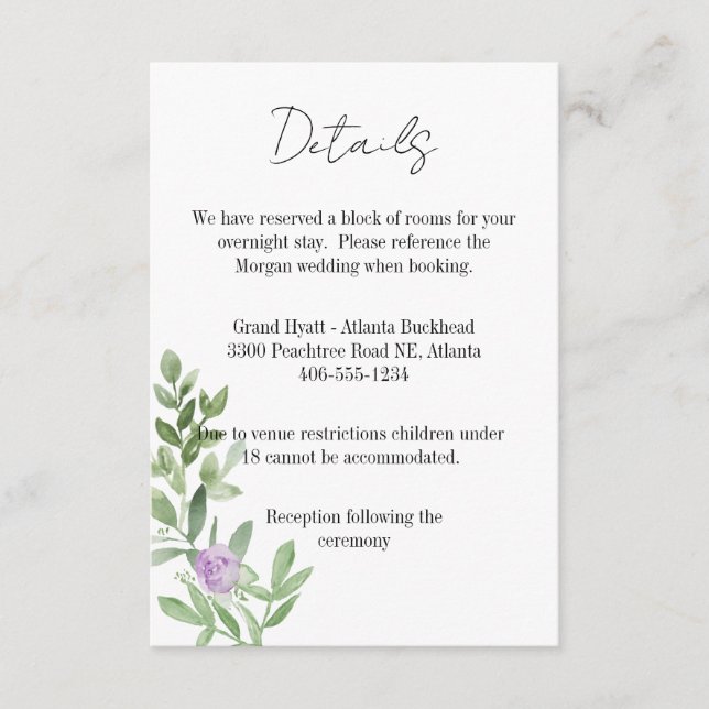Details Card Wedding lavender purple OSA Kort (Framsida)