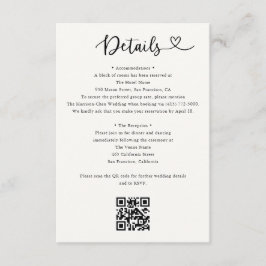 Details Heart QR Code RSVP Wedding  Enclosure Card Tilläggskort