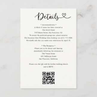 Details Heart QR Code RSVP Wedding  Enclosure Card Tilläggskort